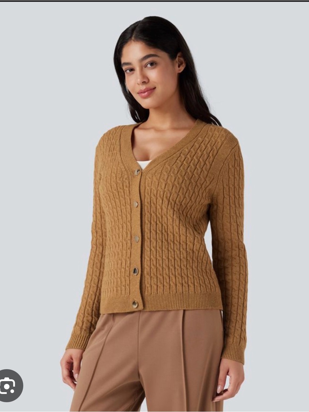 NWT Halara V-Neck Cable Knit Cardigan | Sand Honey Brown | Size Small